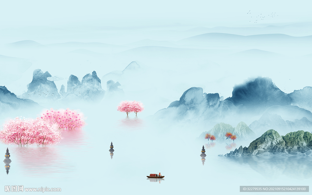 中国风简约大气山水 TIF分层