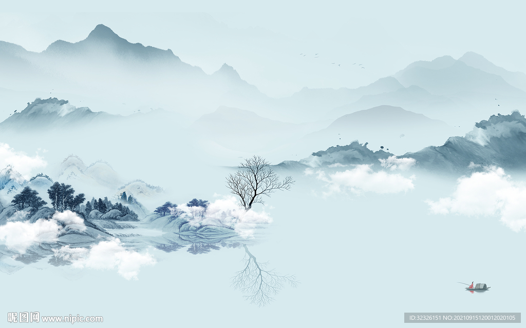 最新背景中式山水 tif分层