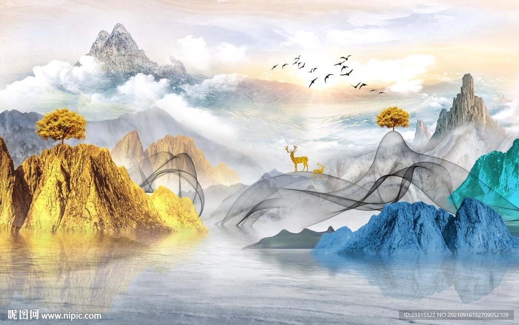 新中式山水背景墙