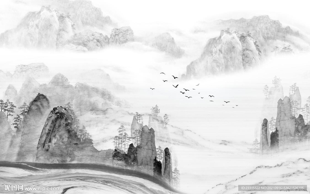 新中式山水背景墙