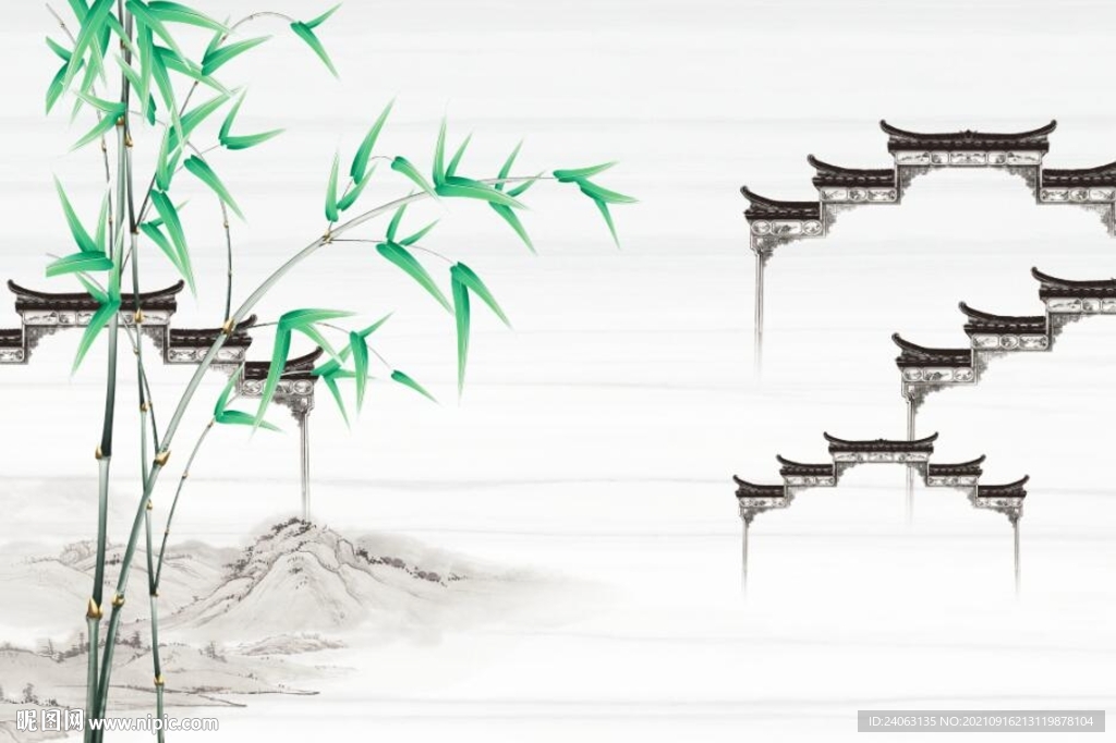竹子江南水乡背景墙