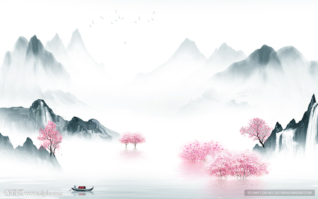 最新无框画山水 tif分层图