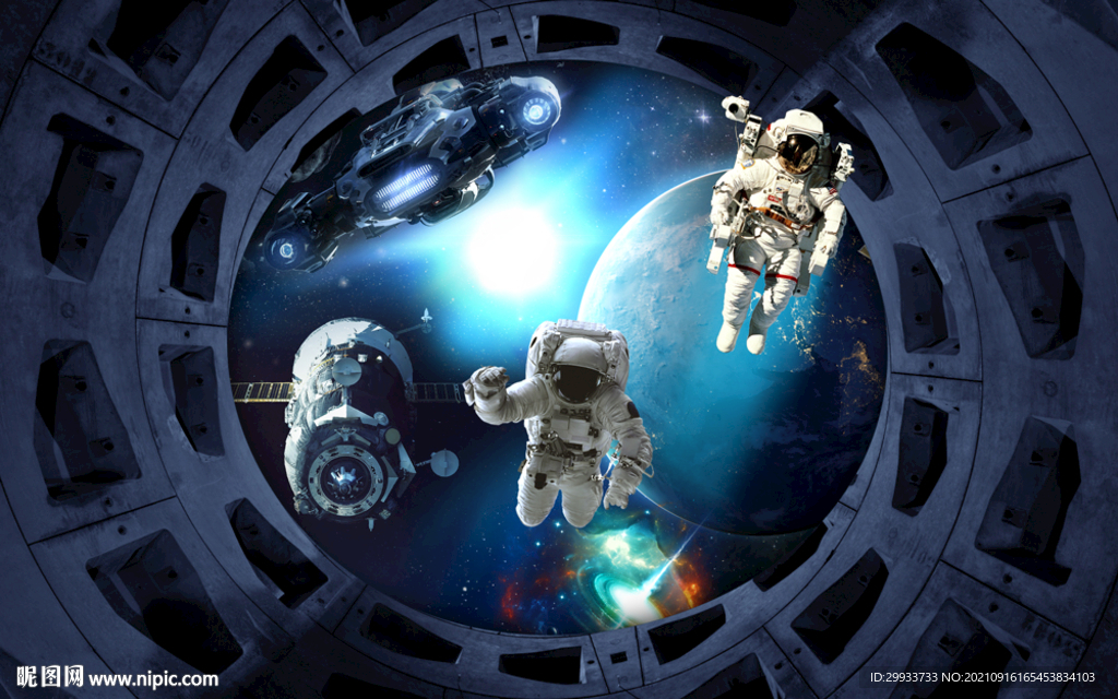 3D立体宇航员太空舱背景墙