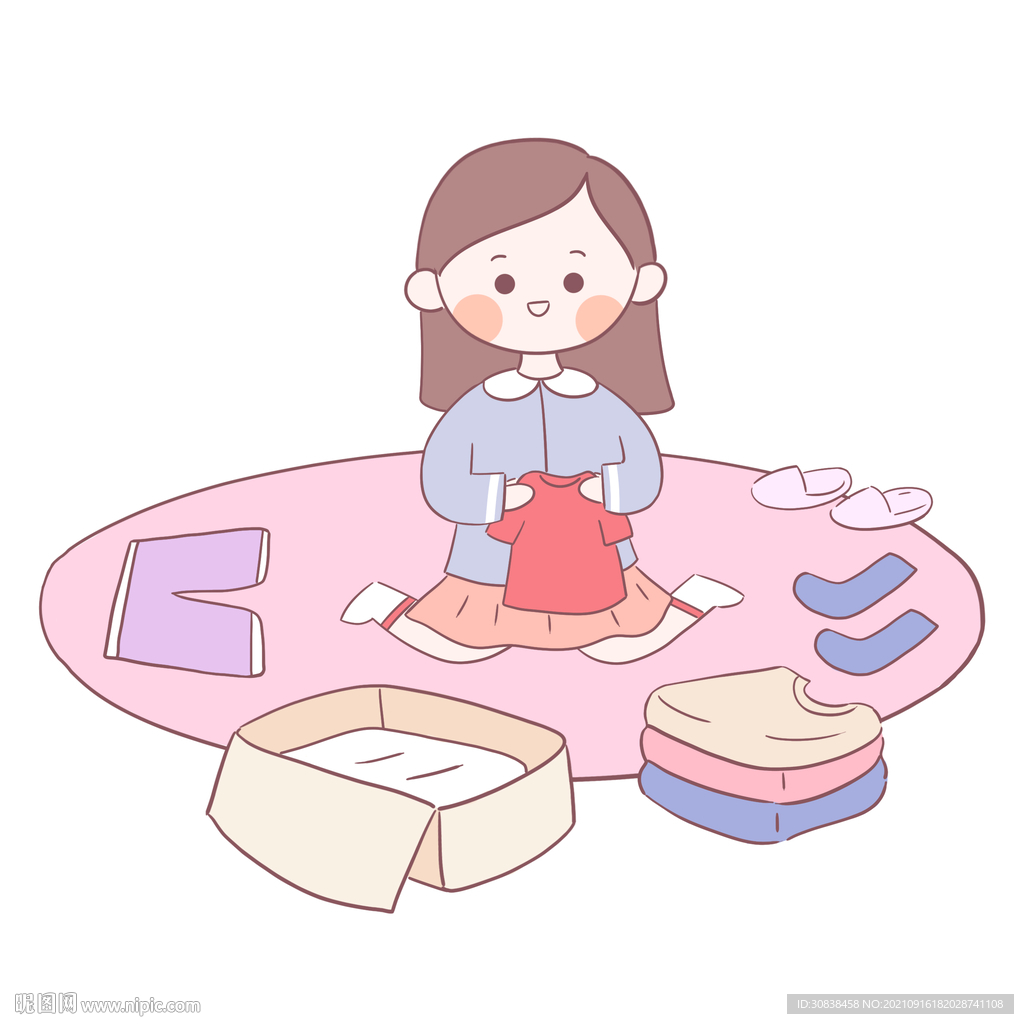 女孩整理衣服插画