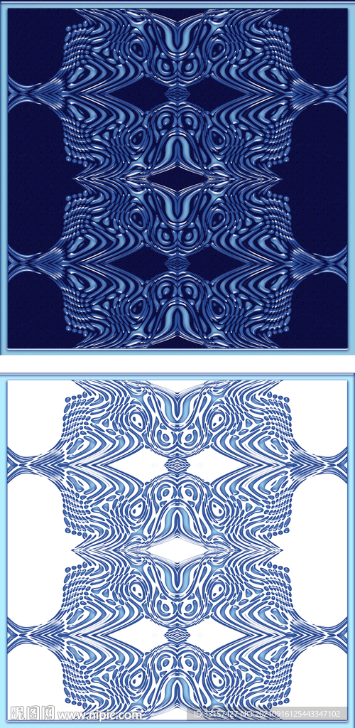 蓝色仿剪纸连年有余纹理背景