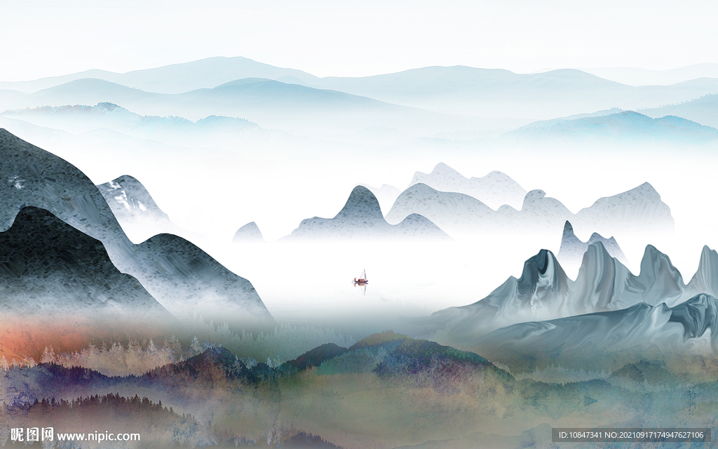水墨意境山水新画 TIF分层