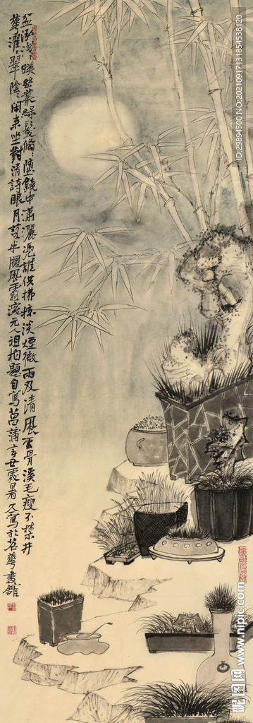 古典花竹子中式装饰画