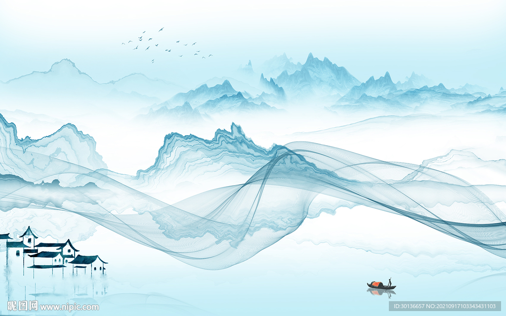 江南山水画背景图 TIF分层