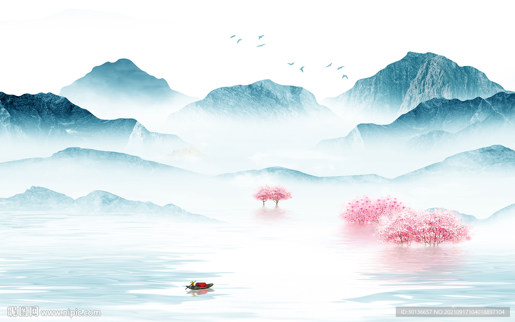 中式山水画背景图 TIF分层