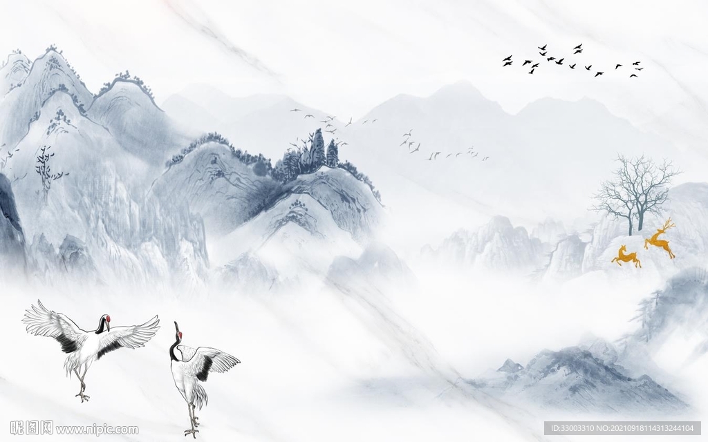 新中式山水背景墙