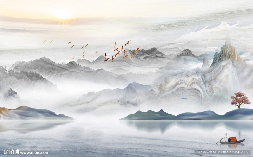 新中式山水背景墙