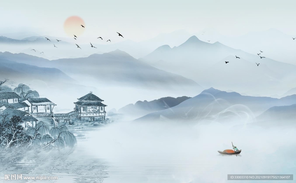 新中式山水背景墙