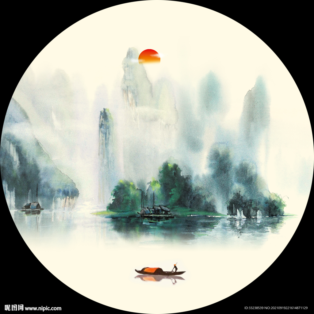 圆形山水画 