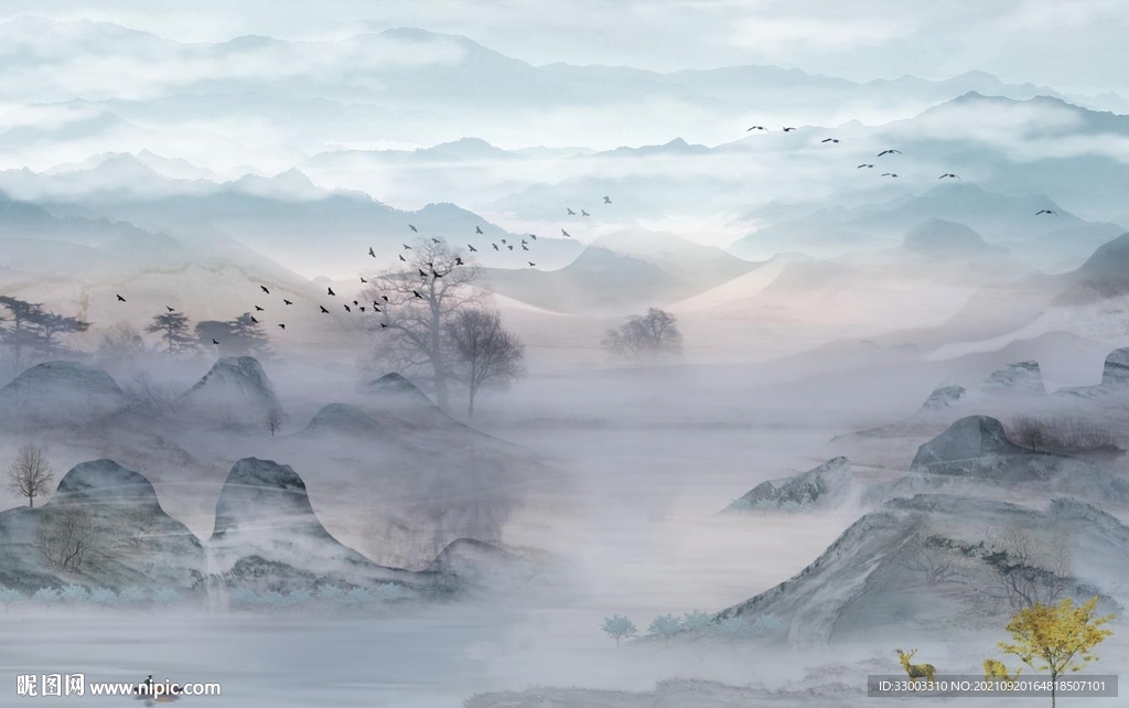 新中式山水背景墙