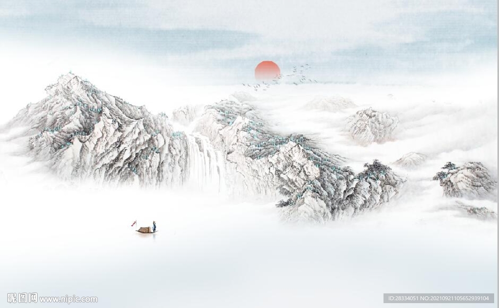 大理石爵士白水墨山水国画背景墙
