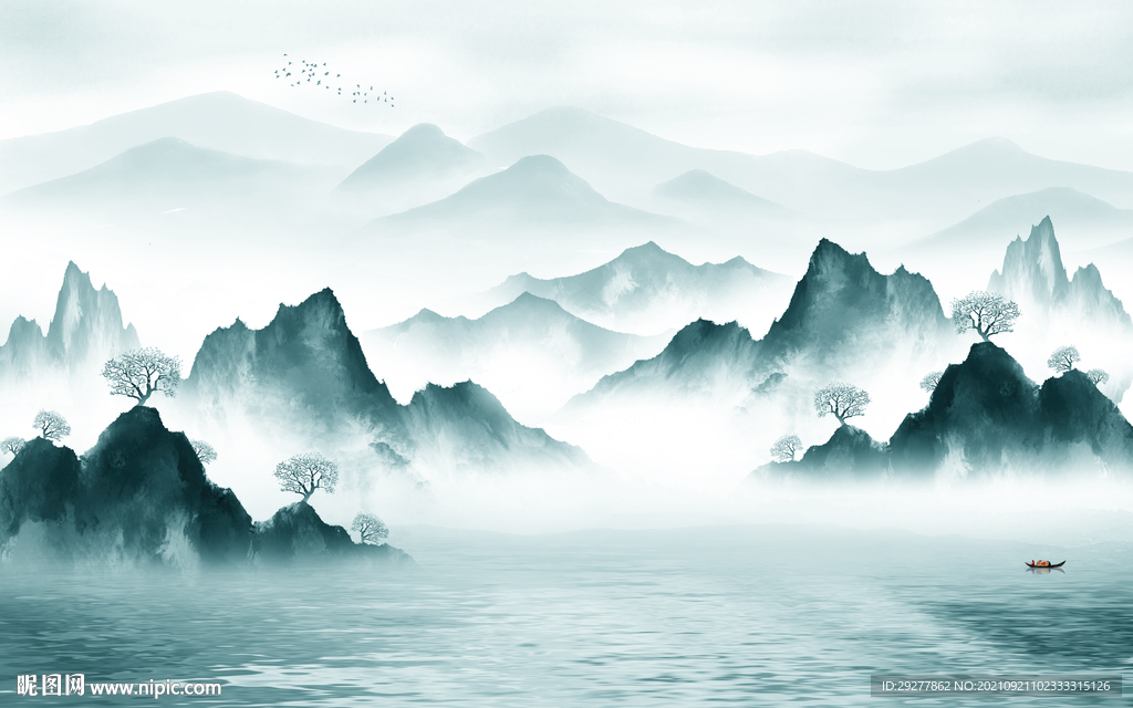 中国风客厅山水画 tif分层图