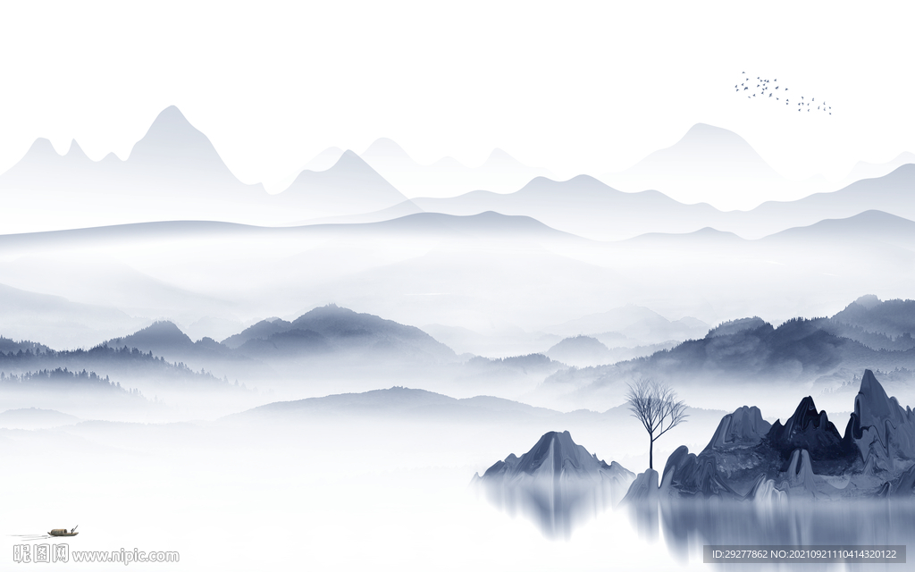 简约客厅山水画 tif分层图