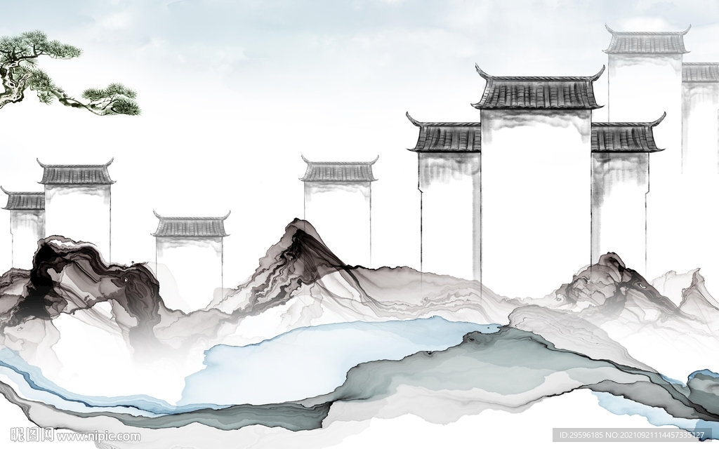 徽派山水客厅画 TIF文件图