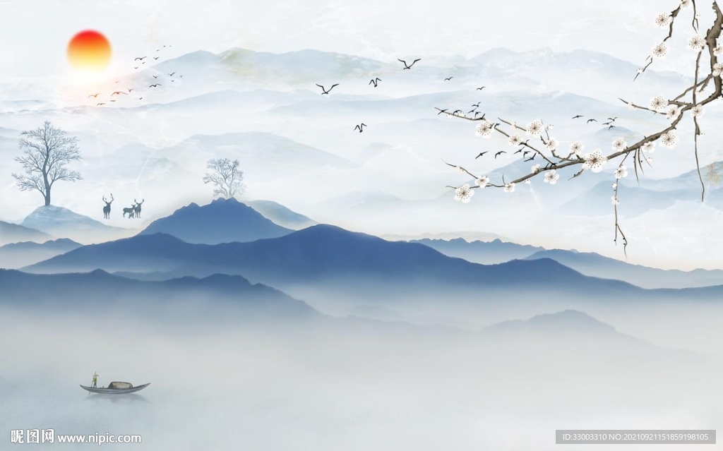 新中式山水背景墙