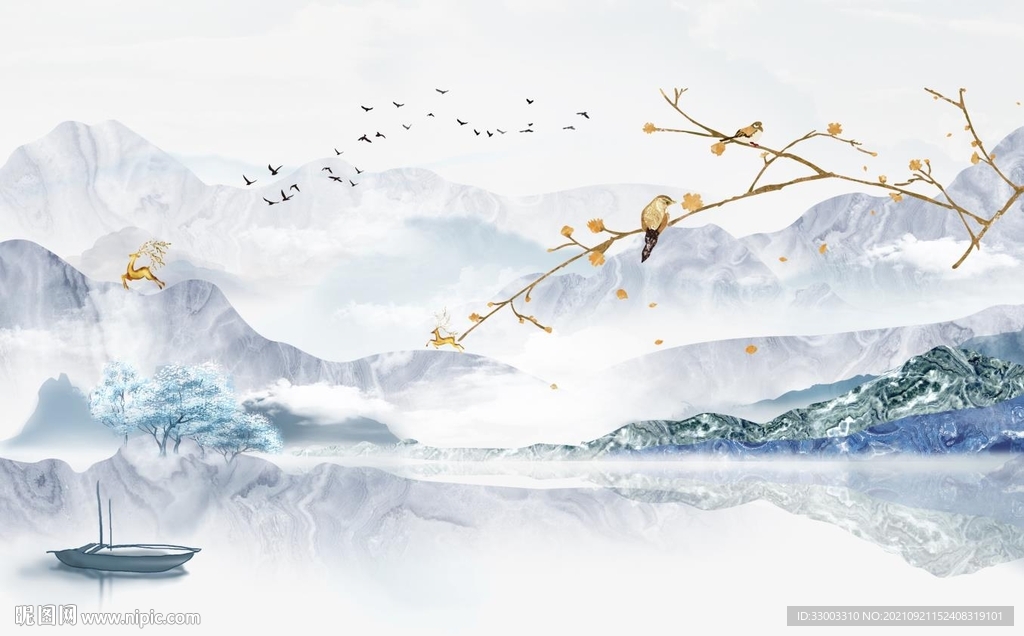 新中式山水背景墙