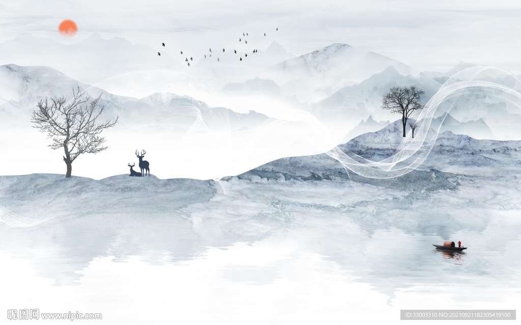 新中式山水背景墙