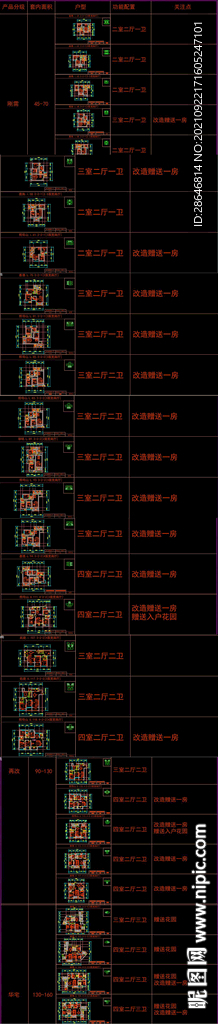 小高层标准户型组合CAD图库