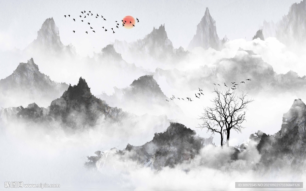 新中式抽象水墨山水背景