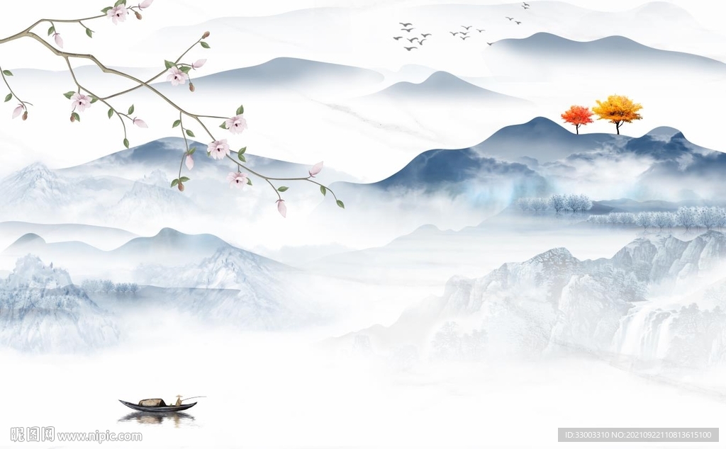 新中式山水背景墙
