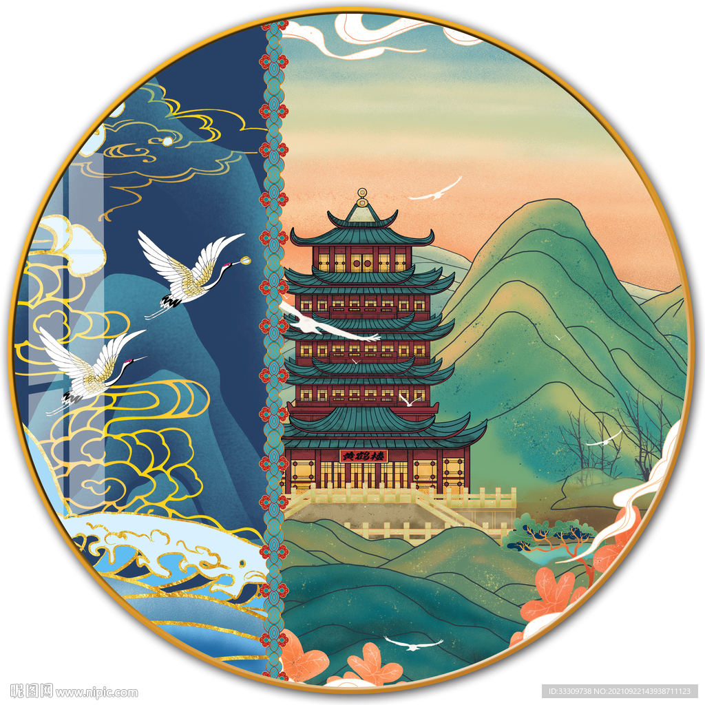 宫殿水墨民宿装饰画