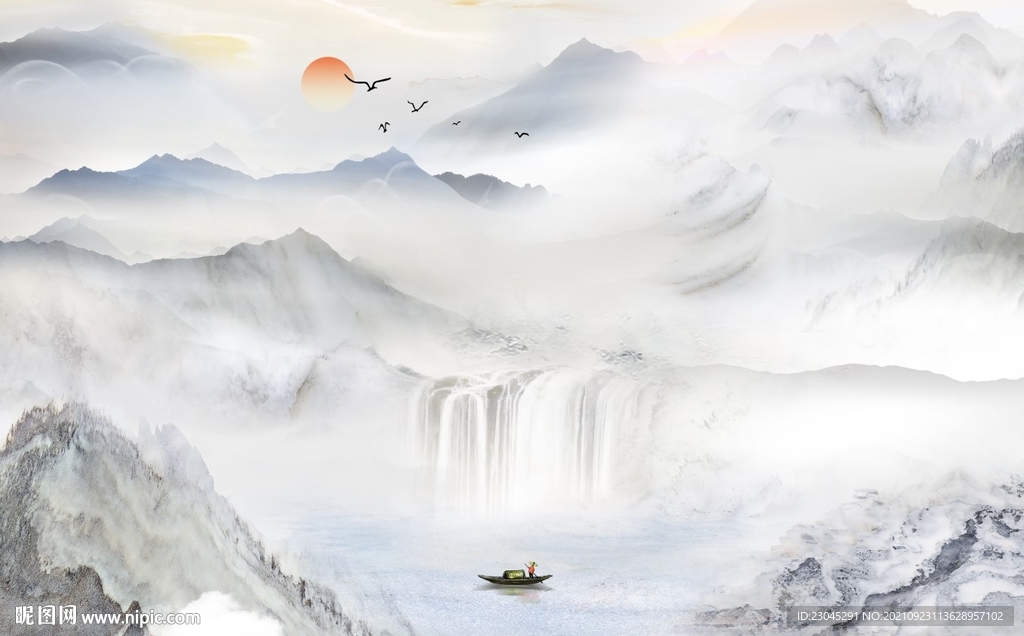 流水生财新中式背景墙