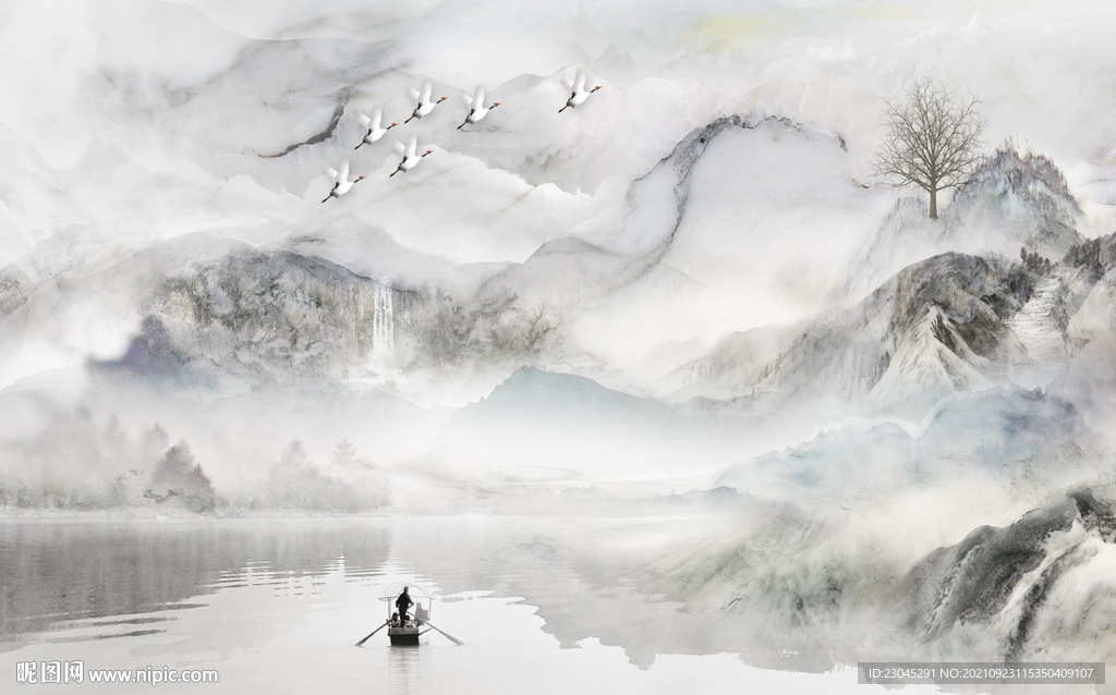 新中式山水背景墙