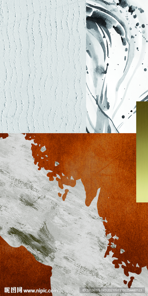 北欧水墨抽象手绘爱马仕装饰画