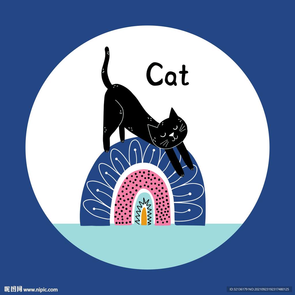 北欧卡通可爱蓝色现代小黑猫抱枕