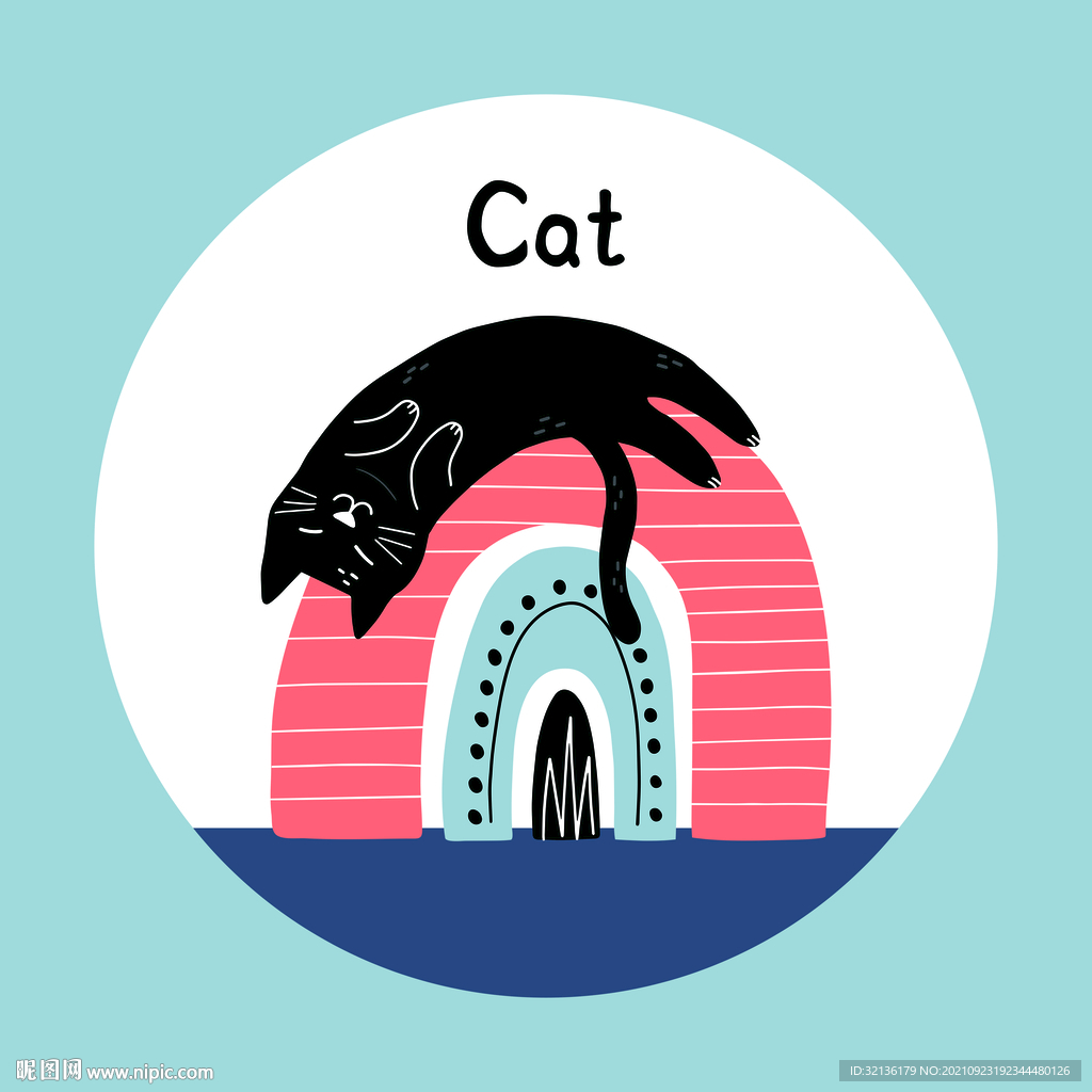 北欧卡通可爱蓝色现代小黑猫抱枕