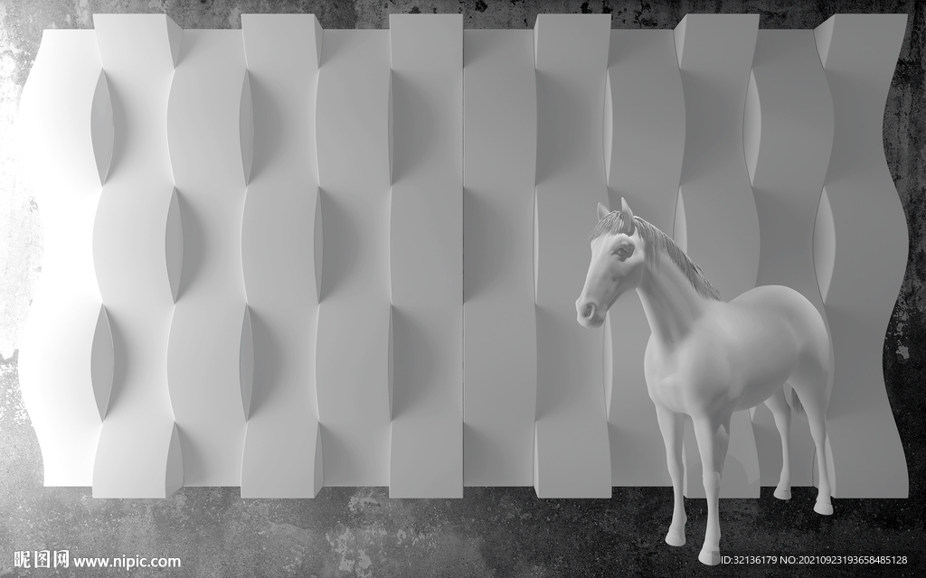 立体8D延伸空间马匹背景墙