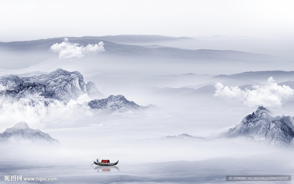 最新山水背景墙画 TIF分层