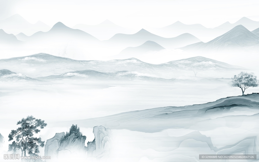 高清 山水背景墙画 TIF分层