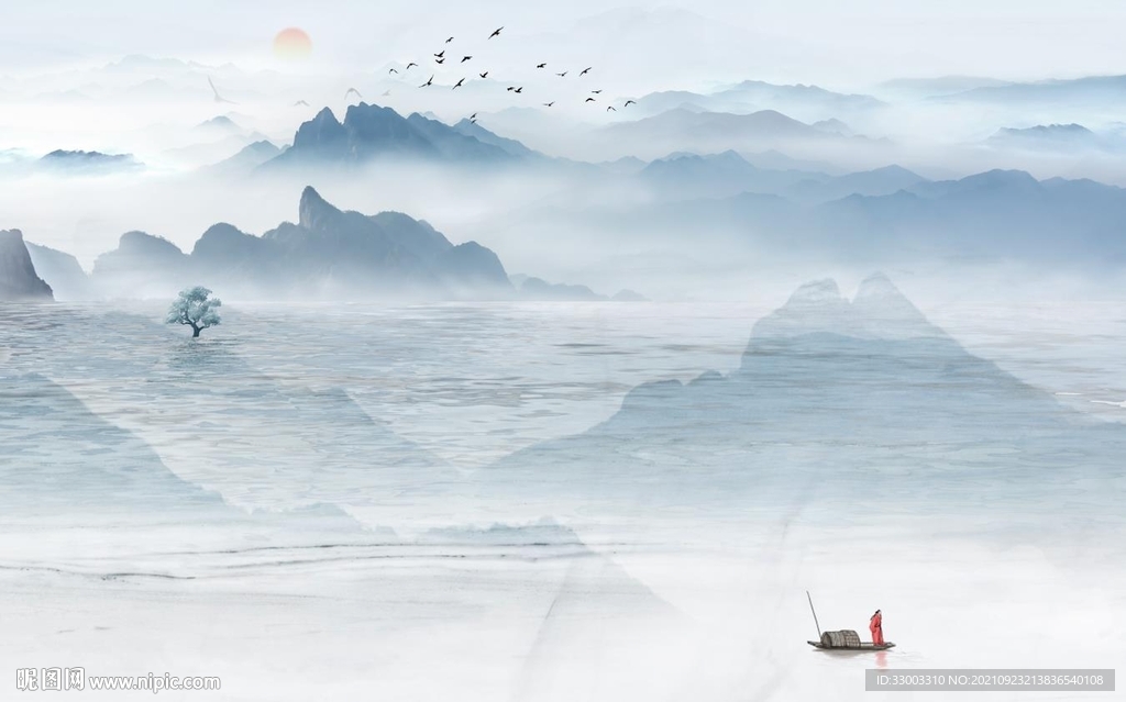 新中式山水背景墙