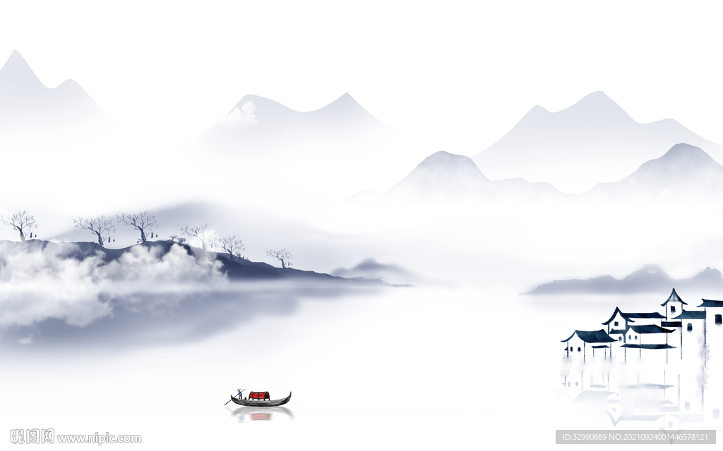 现代 山水背景墙画 TIF分层