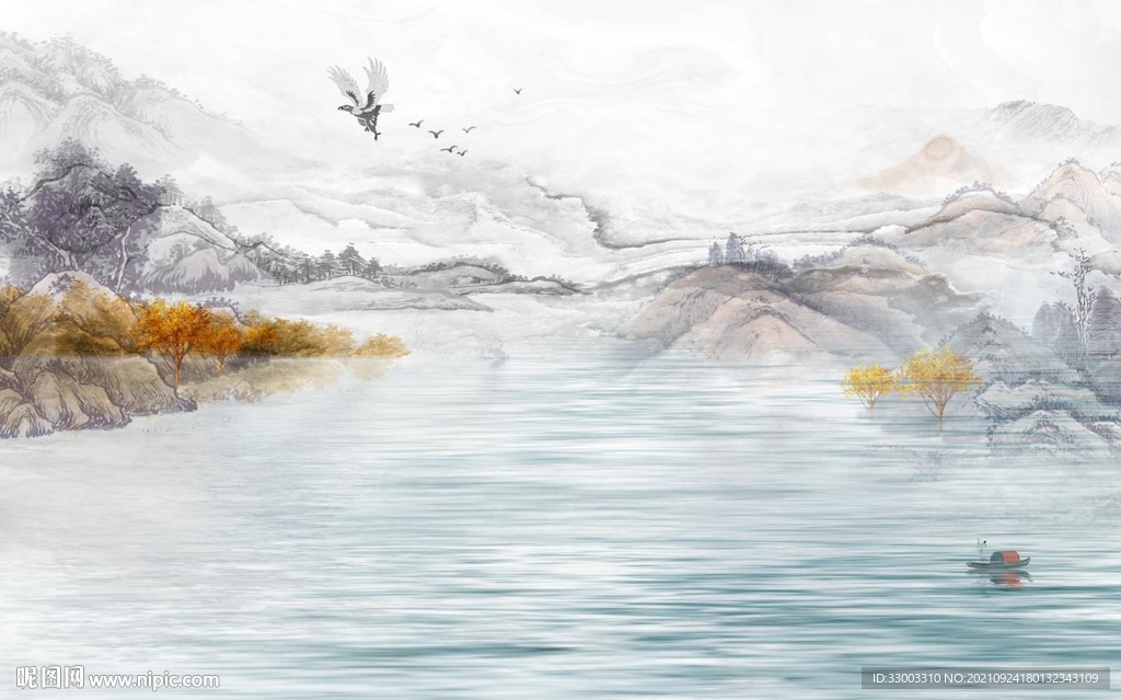 新中式山水背景墙