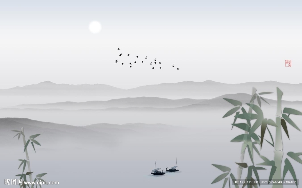 新中式山水背景墙