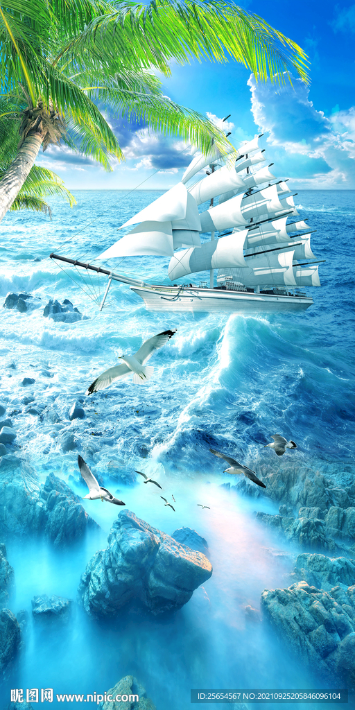 海洋海水帆船沙滩玄关装饰画