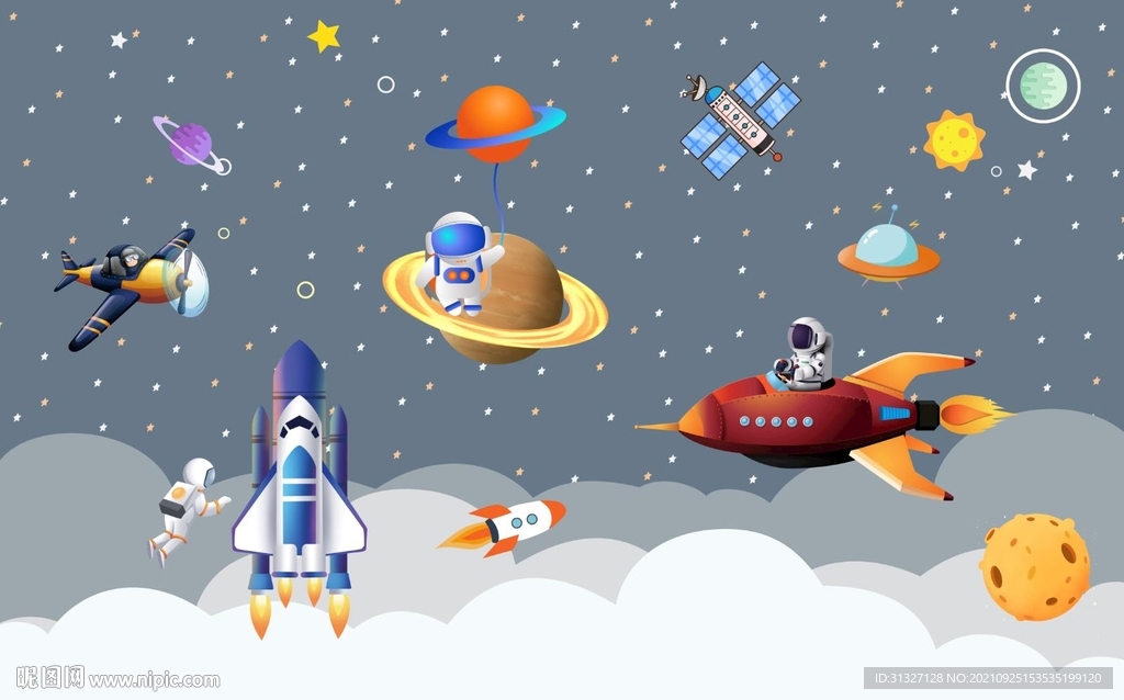 北欧太空星空儿童房背景墙