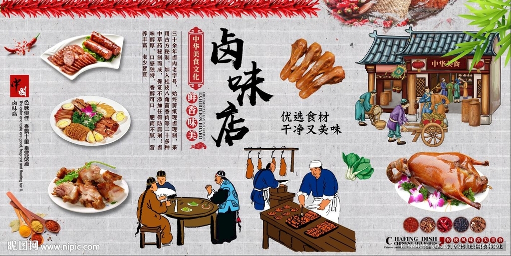 卤味店背景墙