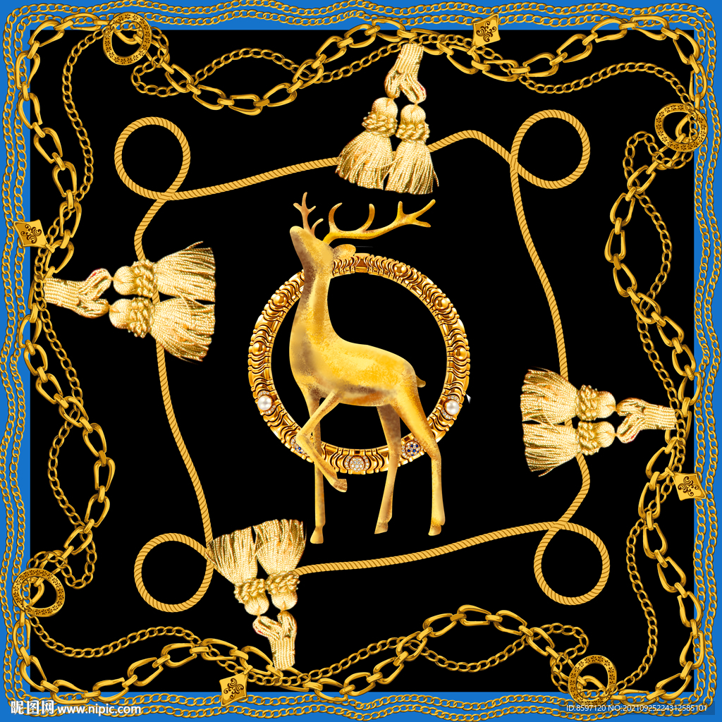 流苏动物丝巾花型设计