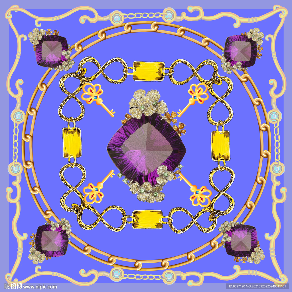  紫色珠宝图案丝巾