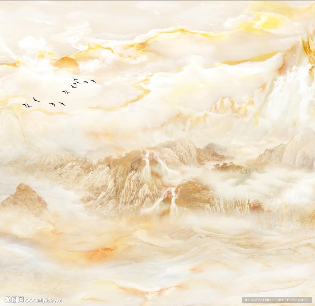 奢华中式抽象大理石纹山水风景