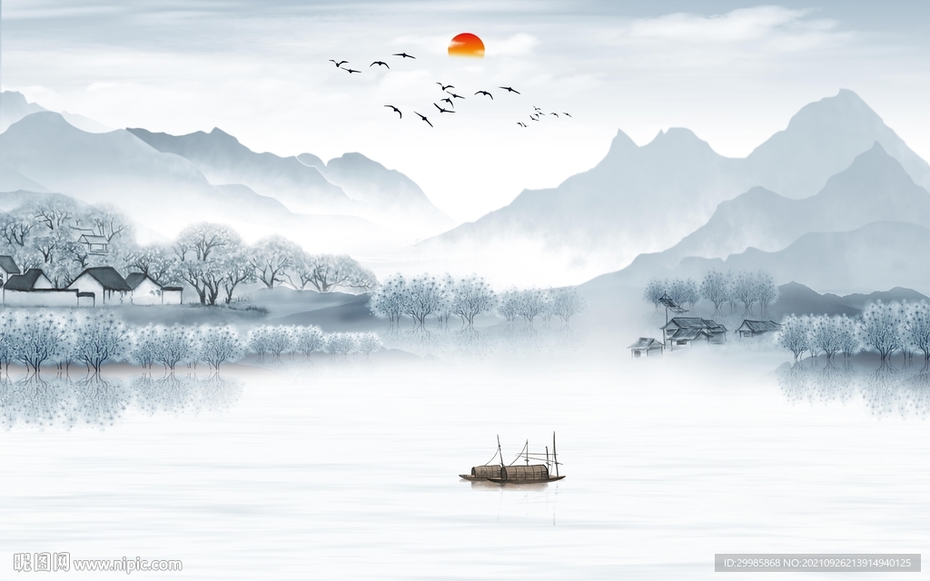 意境山水背景墙画 TIF分层