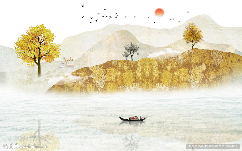 现代山水背景墙画 TIF分层