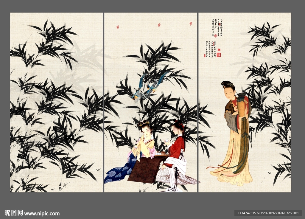 竹子仕女图